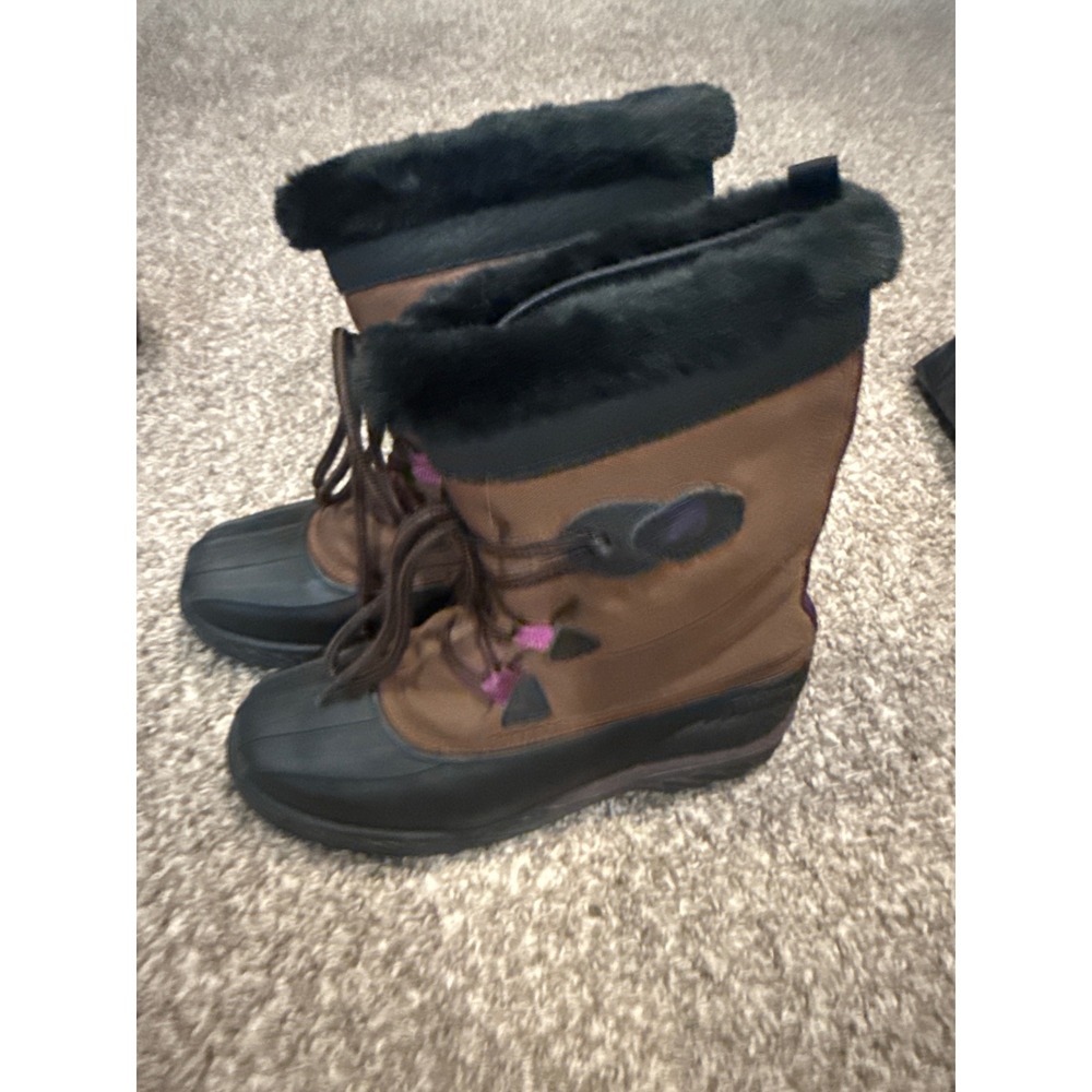 Northside Womens Brown Black Faux Fur Trim Lace Up Duck Snow Boots